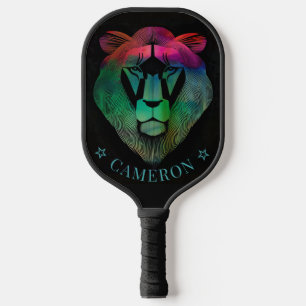 Raquette De Pickleball Lion coloré Cool Chic moderne Graphisme Nom person