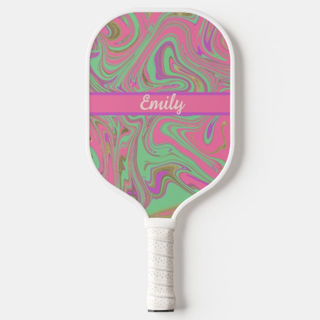 Raquette De Pickleball Liquid Patterned Pink Purple Script Name (Recto)