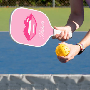 Raquette De Pickleball Logo de la bouche des lèvres rose brillant personn