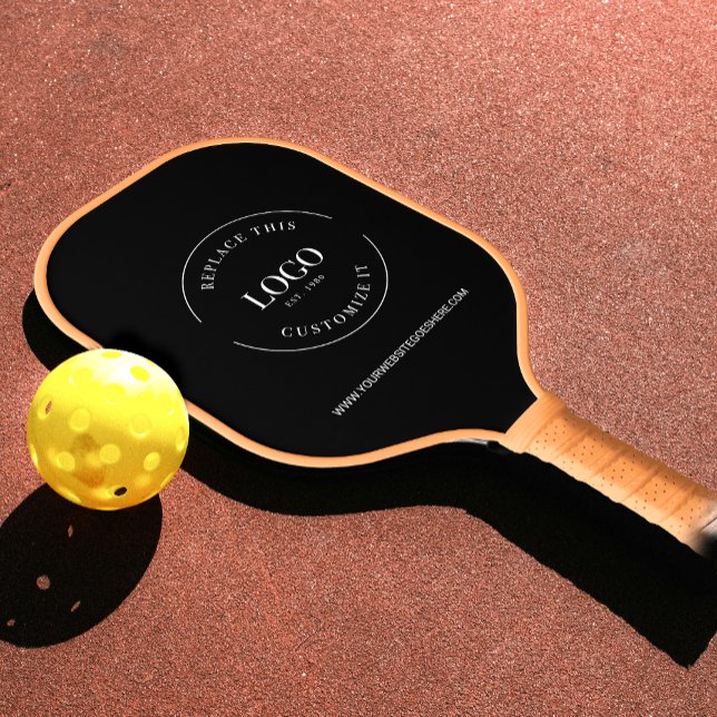 Raquette De Pickleball Logo d'entreprise personnalisé SITE WEB Simple pro (Professional, simple business logo and website Custom Black pickeball paddle.)