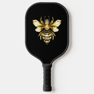 Raquette De Pickleball Logo Faux Gold Foil Bee Polygonal sur Noir
