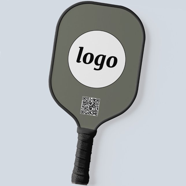 Raquette De Pickleball Logo simple Code QR Business Sage Green (Logo and QR code business promotional pickleball paddle)