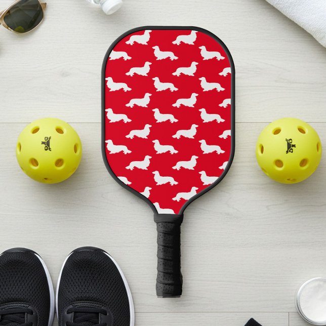 Raquette De Pickleball Longue Cheveux Dachshund Aimer Pickleball Rouge (Long hair wiener dog - red pickleball paddle)
