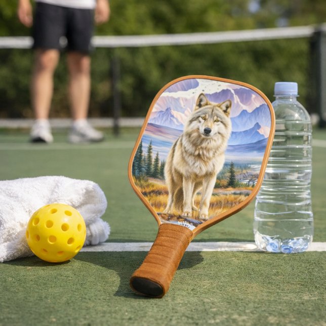 Raquette de Pickleball Loup Gris d'Alaska (Alaskan Timber Wolf pickleball paddle bold, artistic gift for men who love sports and wildlife)
