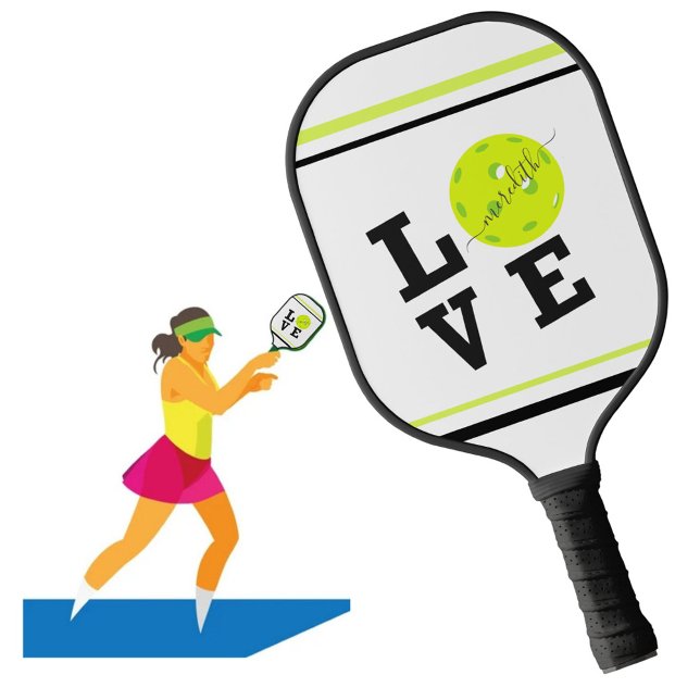 Raquette De Pickleball Love Pickleball Script Prénom (Créateur téléchargé)