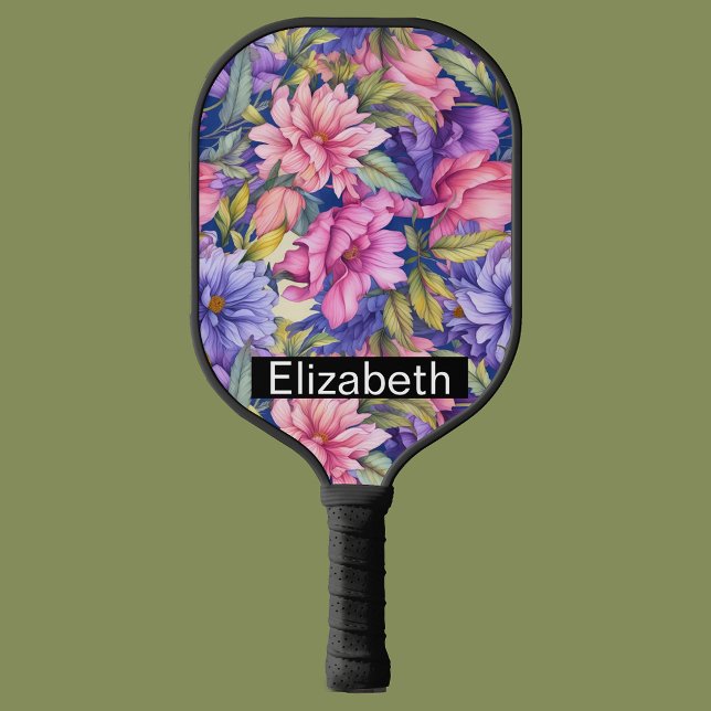 Raquette De Pickleball Lush Pink and Purple Flowers Personalized (Créateur téléchargé)