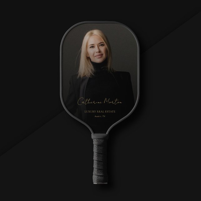 Raquette De Pickleball Luxe Black Gold immobilier promotion (Luxury Black Gold Photo Business Pickleball Paddle)