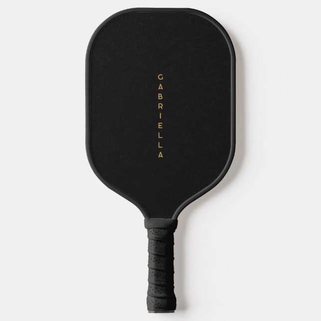 Raquette De Pickleball Luxe Black Paper Texture & Gold Vertical Name (Recto)