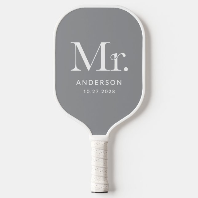 Raquette De Pickleball Luxe Elegance Grey | Date du ministre et du Mariag (Recto)