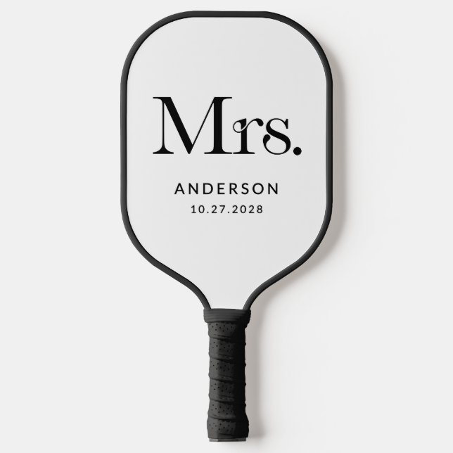 Raquette De Pickleball Luxe Elegance Noir et Blanc Mme. | Mariage (Recto)