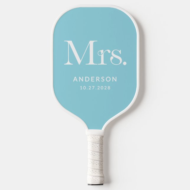 Raquette De Pickleball Luxe Élégance Robin Oeuf Bleu | Mme Mariage Date (Recto)