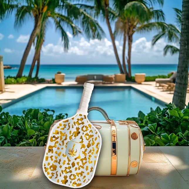 Raquette De Pickleball Luxe Safari Chic Gold Leopard Print  (Luxury Safari Chic White and Gold Pickleball Paddle )