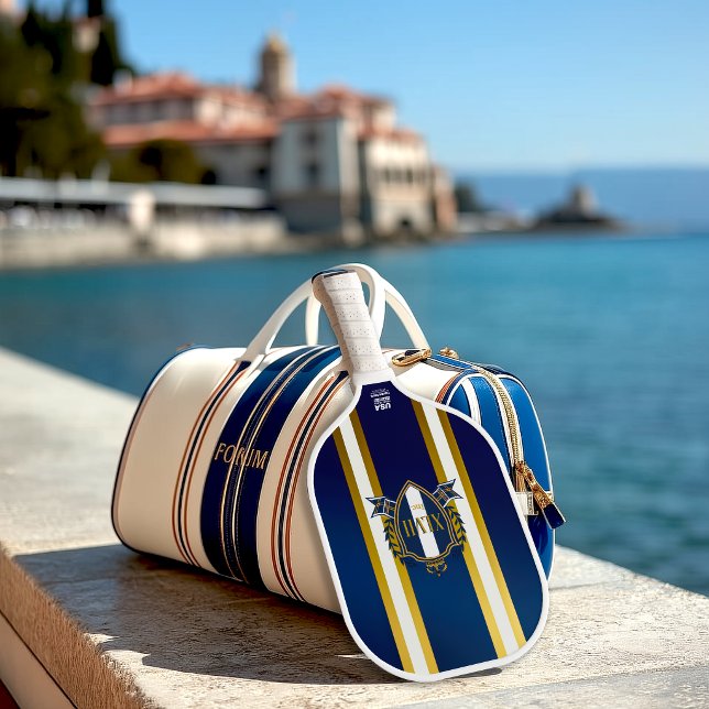 Raquette De Pickleball Luxury Royal Blue and White Monogram (Elegant Royal Blue and White Striped Monogram Pickleball Paddle )