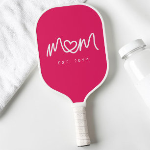 Raquette De Pickleball Maman a créé un cœur simple rose vif en écriture m