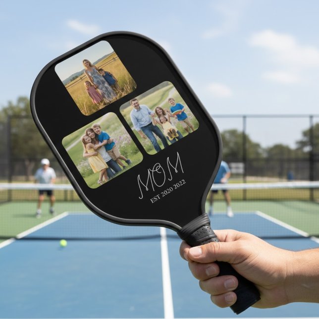 Raquette De Pickleball Maman a établi le script noir 3 Photo   (Créateur téléchargé)