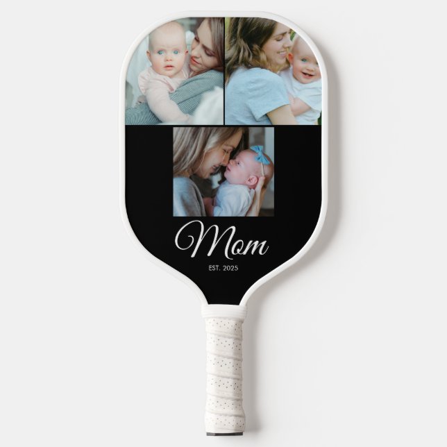 Raquette De Pickleball *Maman a établi Script Noir 3 Photo Cadeau Pickleb (Recto)