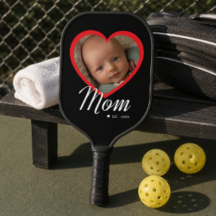 Raquette De Pickleball Maman a établi un script Cœur rouge Photo Noir
