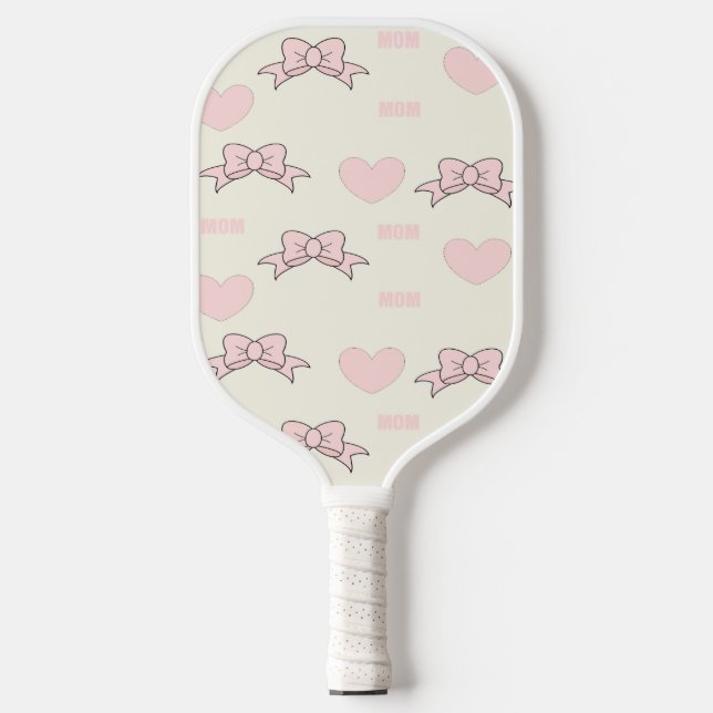 Raquette De Pickleball Maman rose motif sur crème (Recto)