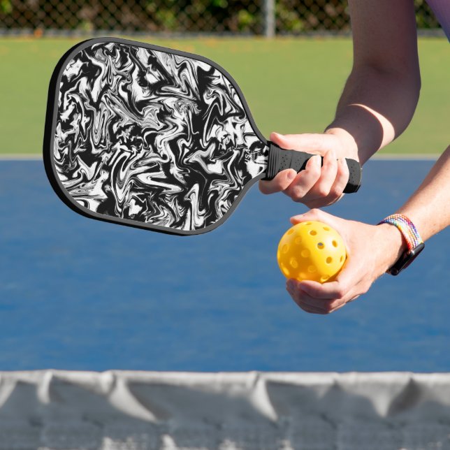Raquette De Pickleball Marbleized Noir et Blanc Moderne Artwork Abstrait (Insitu)