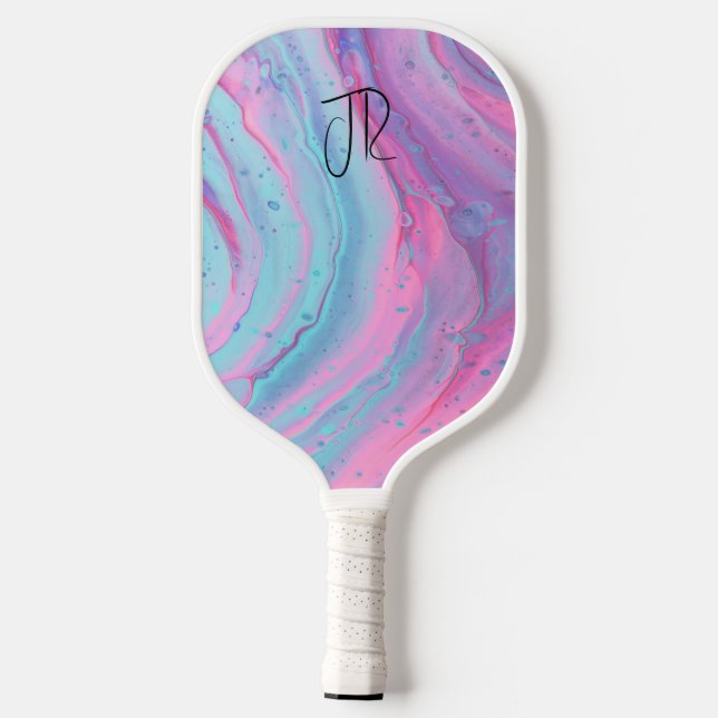 Raquette De Pickleball Marbre Pastel des années 90 Nom avant et arrière & (Verso)