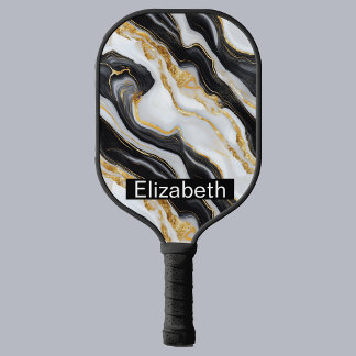 Raquette De Pickleball Marbre Personnalisé Noir Blanc Or Moderne