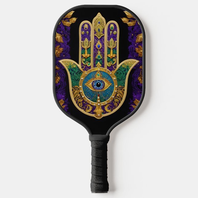 Raquette De Pickleball Mardi Gras Gold violet vert Hamsas Art (Recto)