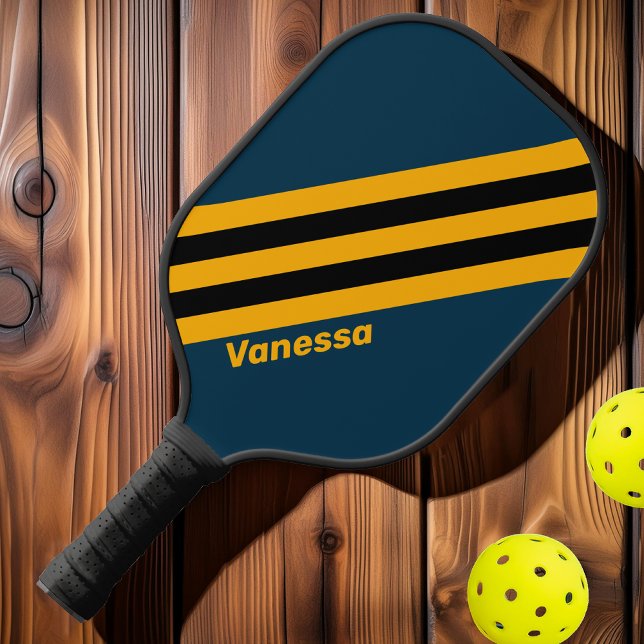 Raquette De Pickleball Marée Rétro au Clair de Lune  Rayures avec Nom (Créateur téléchargé)