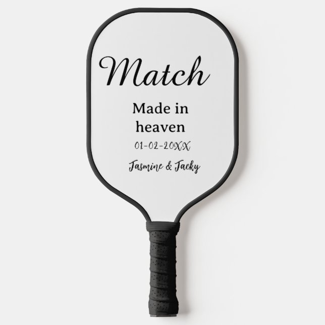 Raquette De Pickleball Mariage fait au ciel nom date simple calligraphie (Recto)