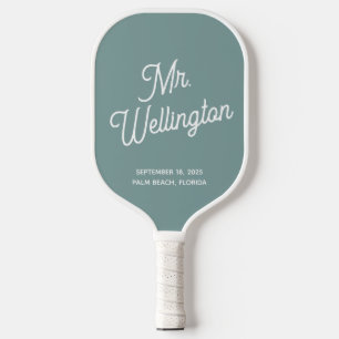 Raquette De Pickleball Mariage moderne de chambre à script vert 