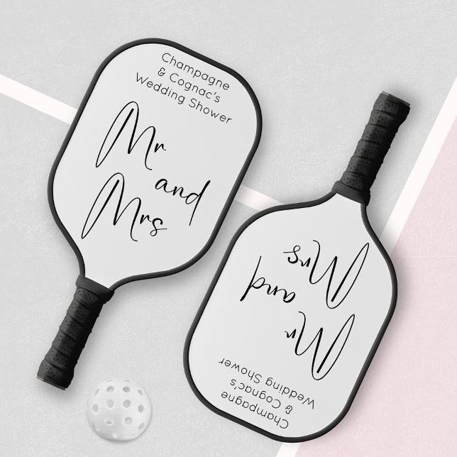 Raquette De Pickleball Mariage Moderne Script Mr et Mme (Créateur téléchargé)