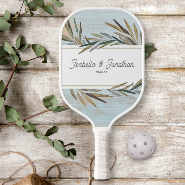 Raquette De Pickleball Mariage Rustic Wood Grain Couple Nom Date Personna (Créateur téléchargé)