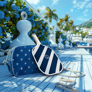 Raquette De Pickleball Marine élégante et Bleu clair rayé Nautique