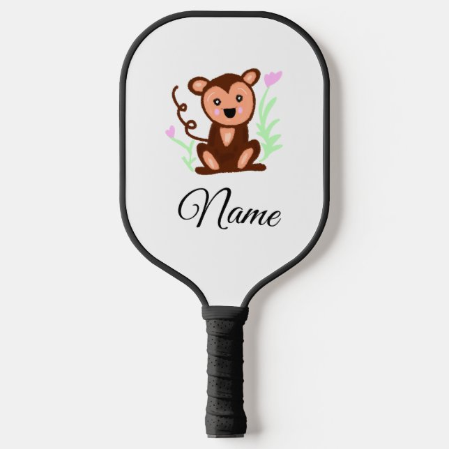 Raquette De Pickleball marron aquarelle singe animal ajouter nom (Recto)