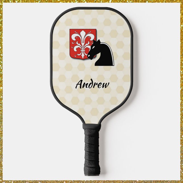 Raquette De Pickleball Masculine Bouclier de Chevalier rouge et noir et P (Créateur téléchargé)