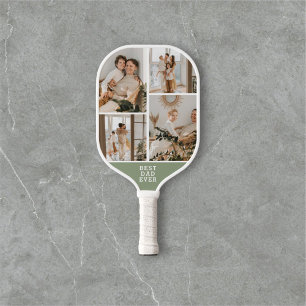 Raquette De Pickleball Meilleur papa Ever 8 photo Collage vert