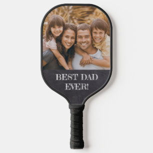 Raquette De Pickleball Meilleur Père Jamais ! Chalkboard Photo personnali