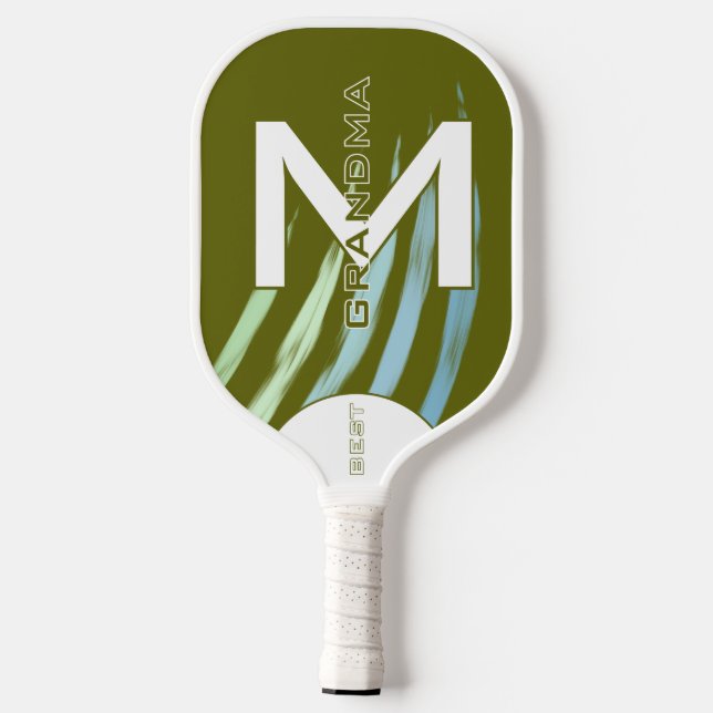 Raquette De Pickleball Meilleure grand-mère, initiales monogrammes, Olive (Verso)