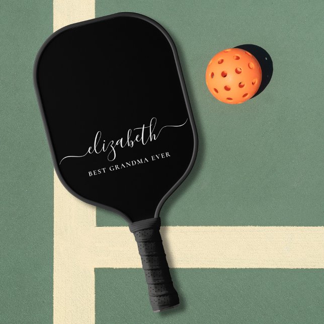 Raquette De Pickleball Meilleure grand-mère jamais Script Monogramme noir (Créateur téléchargé)
