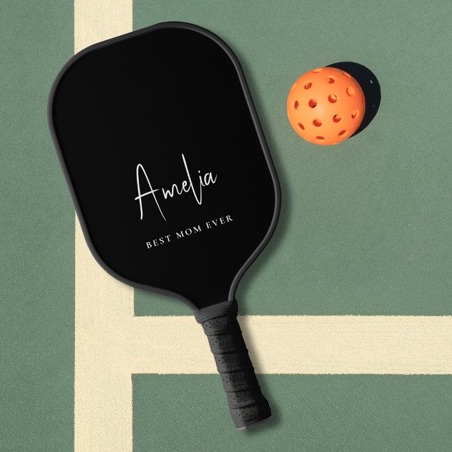 Raquette De Pickleball Meilleure maman jamais Monogramme Script noir (Créateur téléchargé)