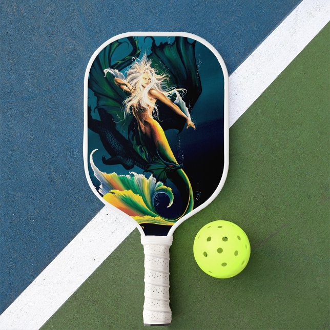 Raquette De Pickleball Mermaid Dragon Imaginaire bleu (Créateur téléchargé)