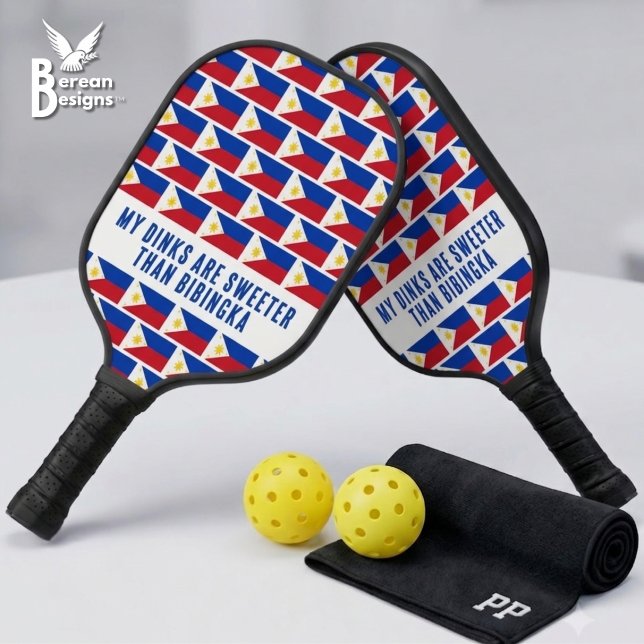 Raquette De Pickleball MES DINK SONT PLUS SUCRÉS QUE BIBINGKA Amusant Phi (Front/back design PHILIPPINES FL.AG Pickleball Paddle with fun BIBINGKA saying)