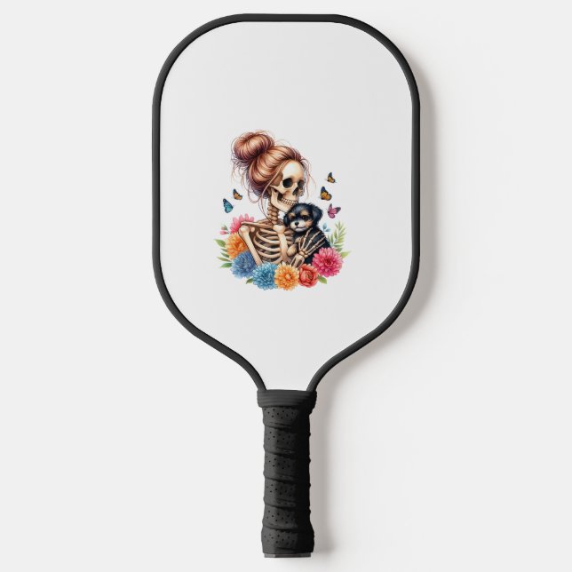 Raquette De Pickleball Messy Bun Skeleton mignon Amoureux de les chiens c (Recto)