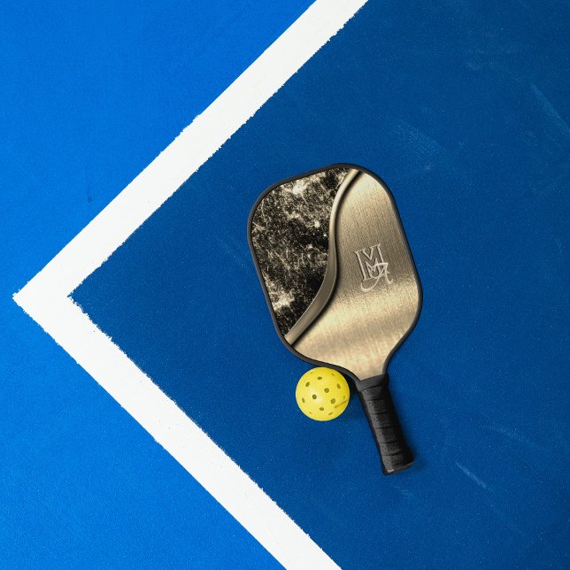 Raquette De Pickleball Métal brossé or et pierre métallique Monogrammé (Créateur téléchargé)