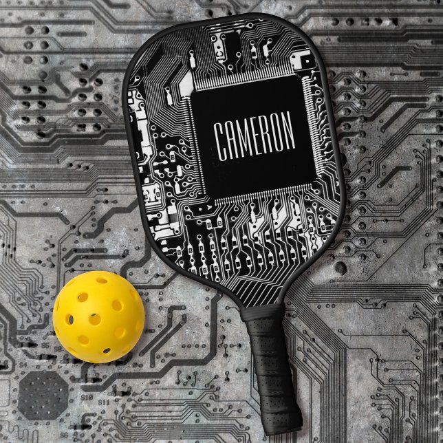 Raquette De Pickleball Microchip Black et White Geeky Custom (Créateur téléchargé)
