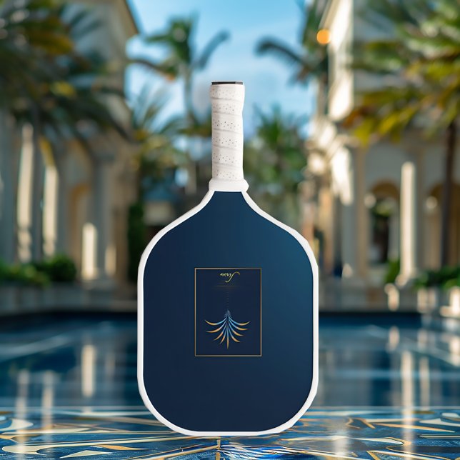 Raquette De Pickleball Midnight Palm Collection Luxe Marine Bleu Logo (Elegant Monogrammed Navy Blue Tropical Pickleball Paddle)