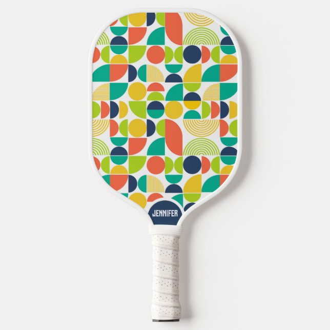 Raquette De Pickleball Midsiècle moderne Rétro Nom personnalisé Monogramm (Recto)