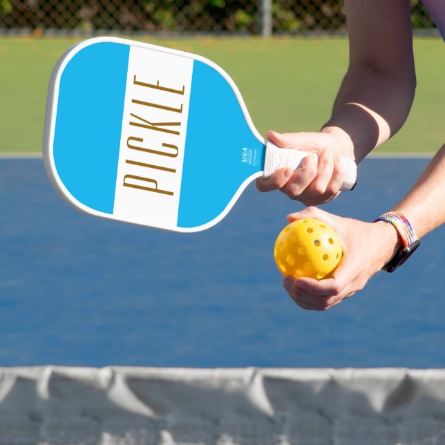 Raquette De Pickleball Mignolette Ciel Bleu Blanc PICKLE Stripes Texte (Insitu)