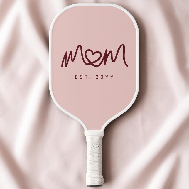 Raquette De Pickleball Mignon Rose Simple Cœur Script Maman Établie (Cute Red Pink Simple Heart Script Mom Established Pickleball Paddle)