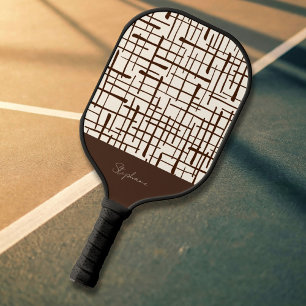 Raquette De Pickleball Minimaliste Dessin au Trait Marron Personnalisé