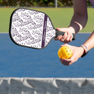 Raquette De Pickleball Minimaliste Moderne Fleur Sportive Blanc Prune Fon